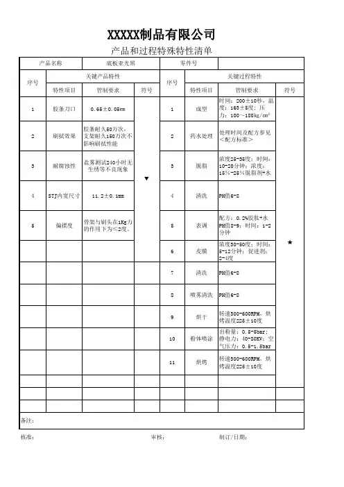 产品和过程特殊特性清单