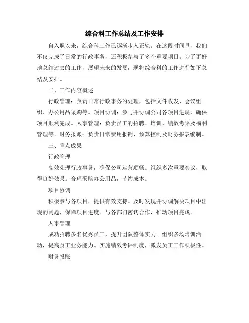 综合科工作总结及工作安排