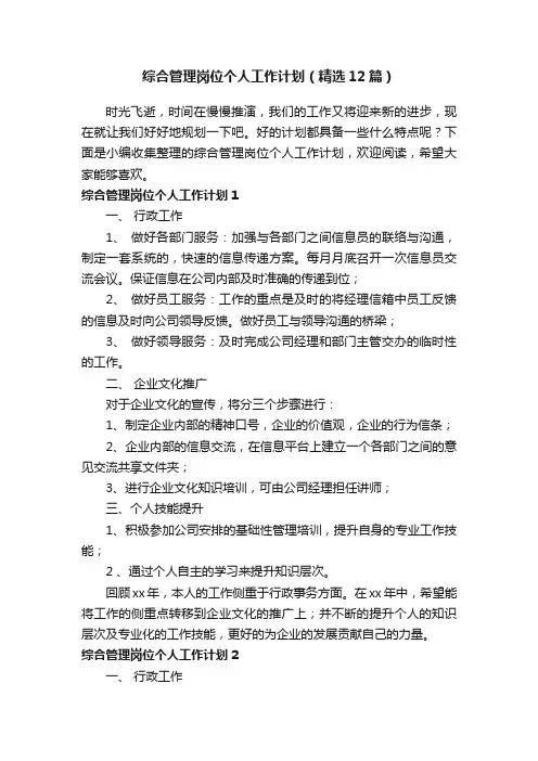 综合管理岗位个人工作计划（精选12篇）