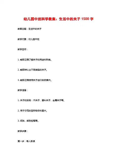 幼儿园中班科学教案：生活中的夹子