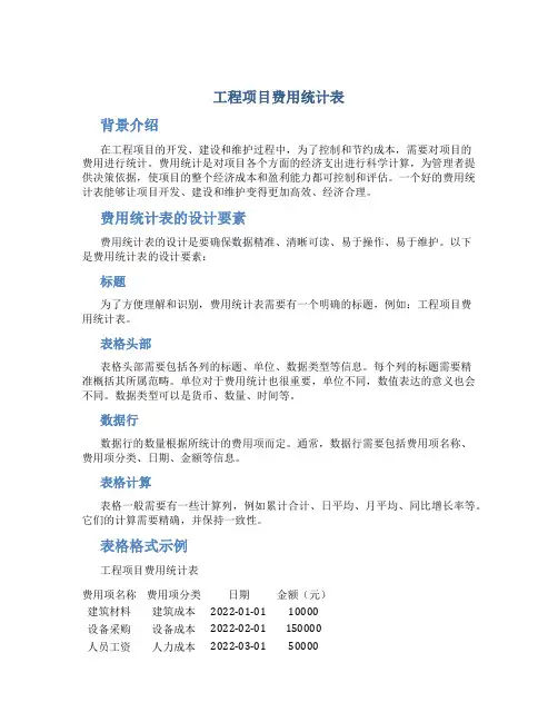 工程项目费用统计表