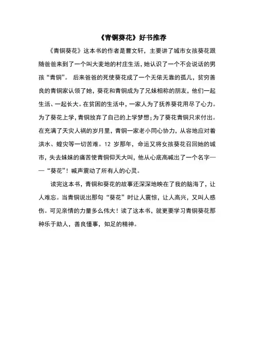 青铜葵花好书推荐