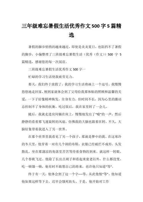 三年级难忘暑假生活优秀作文500字5篇精选