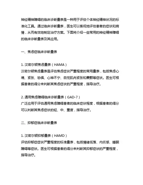 用于神经精神障碍的临床诊断量表