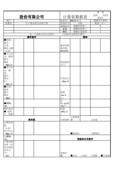 计量泵数据表