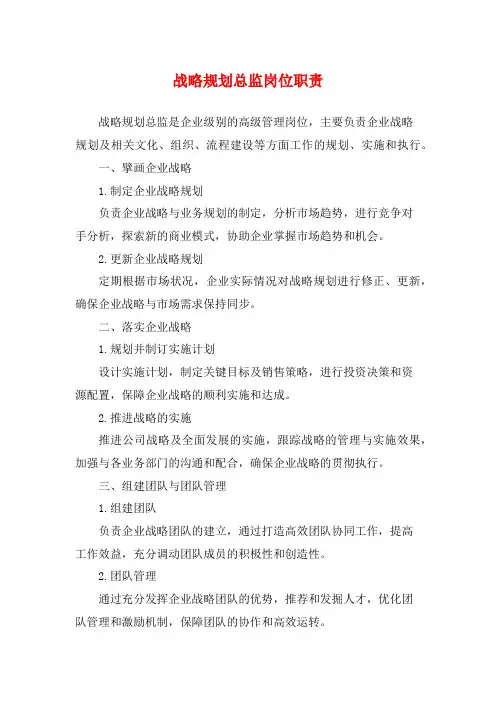 战略规划总监岗位职责