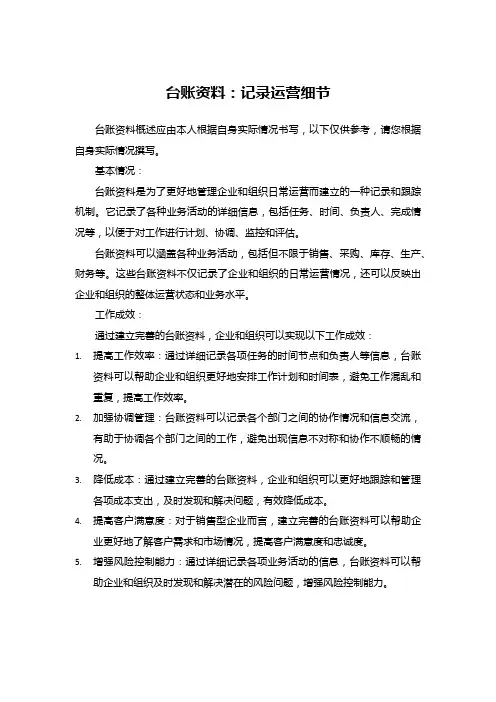 台账资料概述,体现基本情况、工作成效