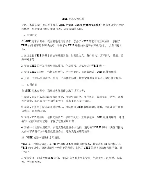 VBSE期末实训总结