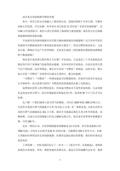 精选读未来无害新能源可燃冰有感