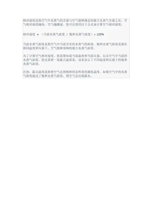 空气相对数湿度计算
