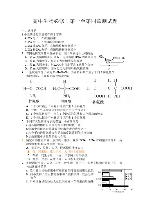 高中生物必修1第一至第四章测试题