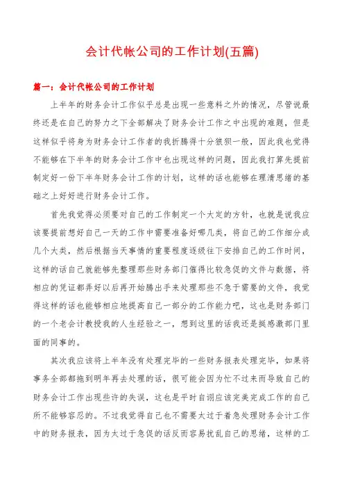 会计代帐公司的工作计划(五篇)