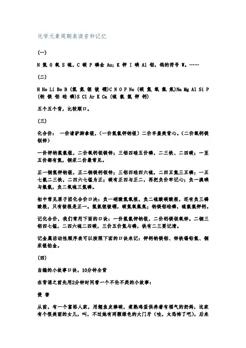 化学元素周期表读音和记忆