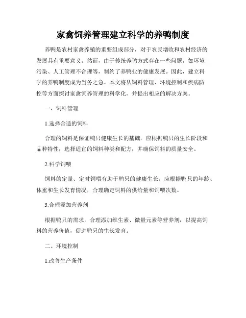 家禽饲养管理建立科学的养鸭制度