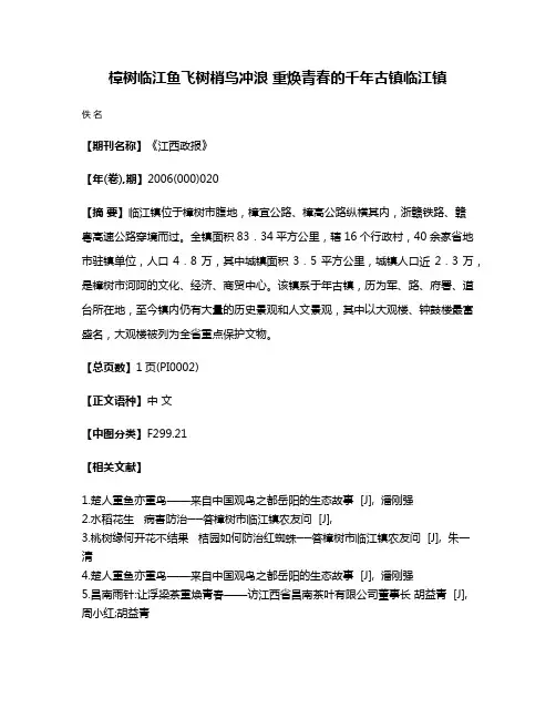 樟树临江鱼飞树梢鸟冲浪 重焕青春的千年古镇临江镇