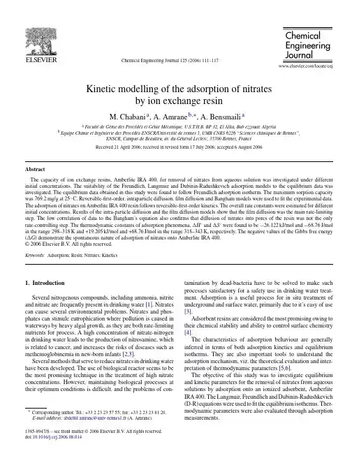 Kinetic modelling of the adsorption of nitrates