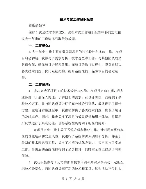 技术专家工作述职报告
