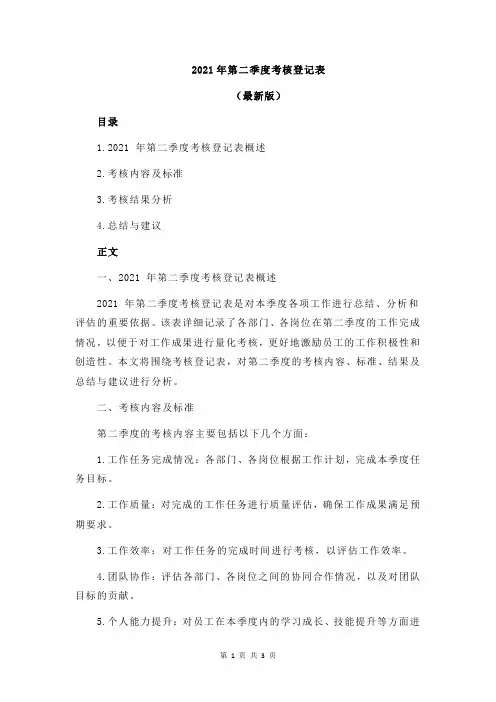 2021年第二季度考核登记表