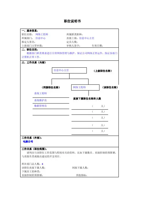 职务说明书-网络工程师