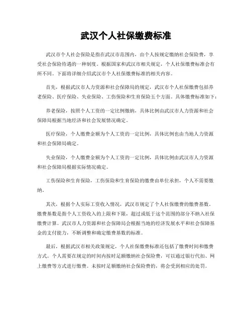 武汉个人社保缴费标准