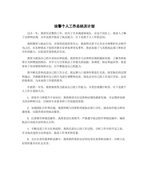 法警个人工作总结及计划