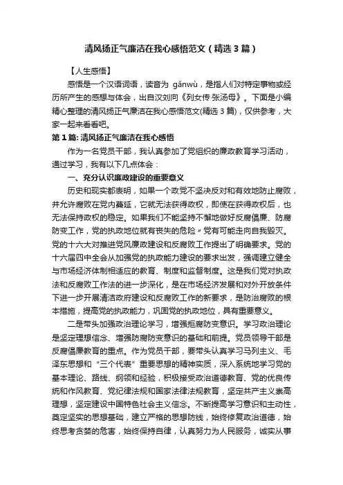 清风扬正气廉洁在我心感悟范文（精选3篇）