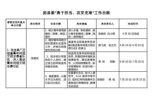 团县委勇于担当、攻坚克难工作台账【模板】