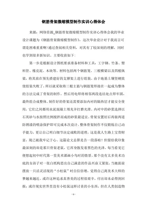 钢筋骨架微缩模型制作实训心得体会