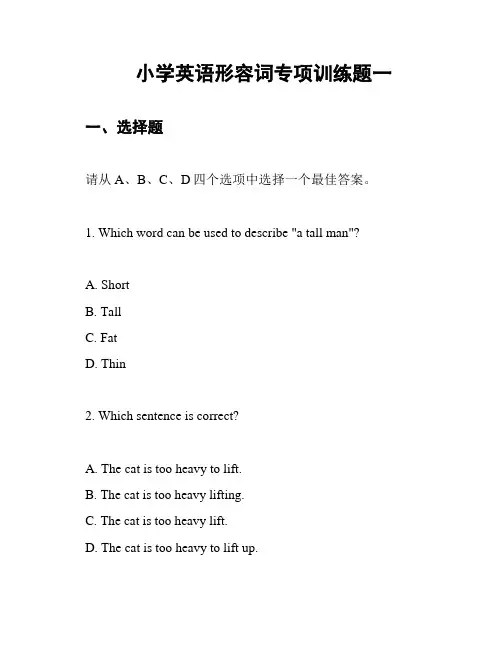 小学英语形容词专项训练题一
