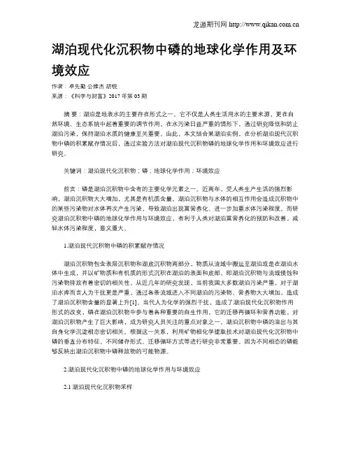 湖泊现代化沉积物中磷的地球化学作用及环境效应