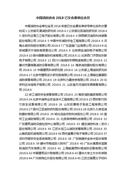 中国消防协会2018已交会费单位会员
