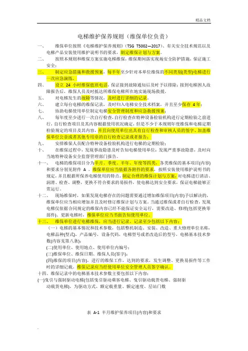 2017版电梯维护保养规则