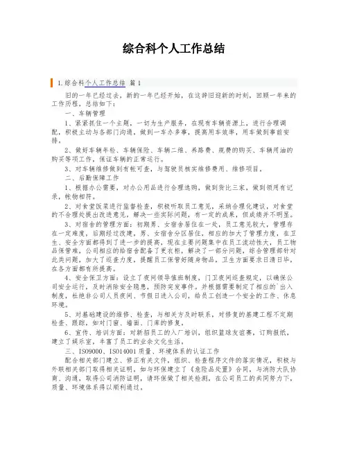 综合科个人工作总结