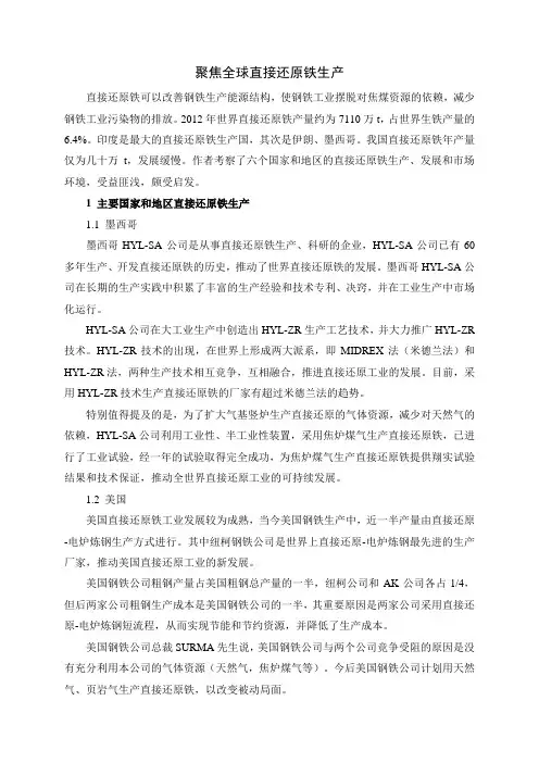 聚焦全球直接还原铁生产