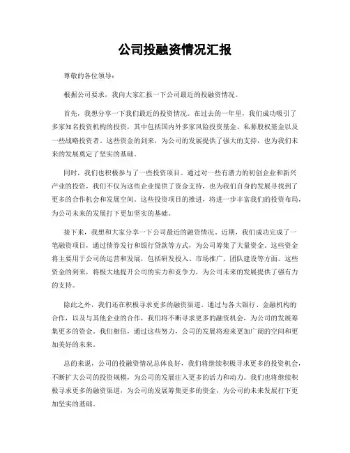 公司投融资情况汇报