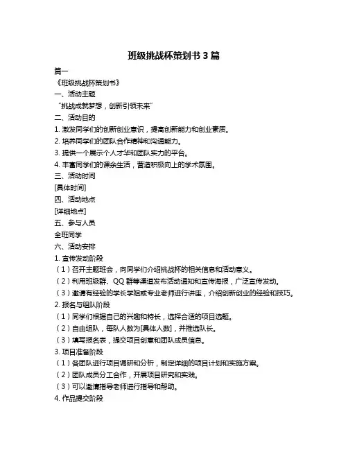班级挑战杯策划书3篇