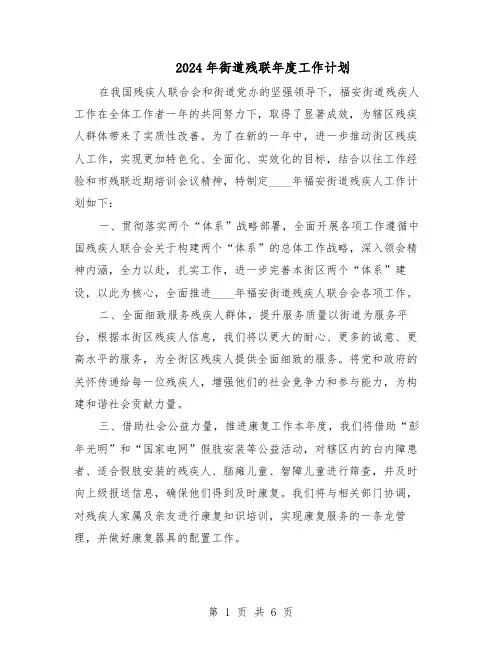 2024年街道残联年度工作计划（三篇）
