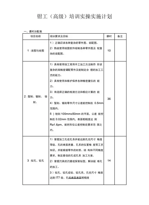 钳工高级培训实操实施计划