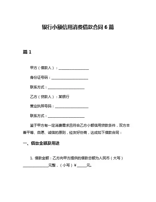 银行小额信用消费借款合同6篇