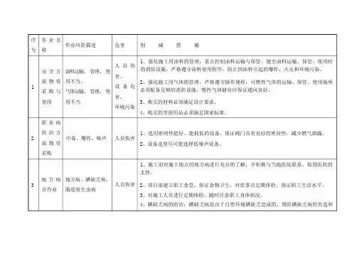 风险和消减控制措施清单