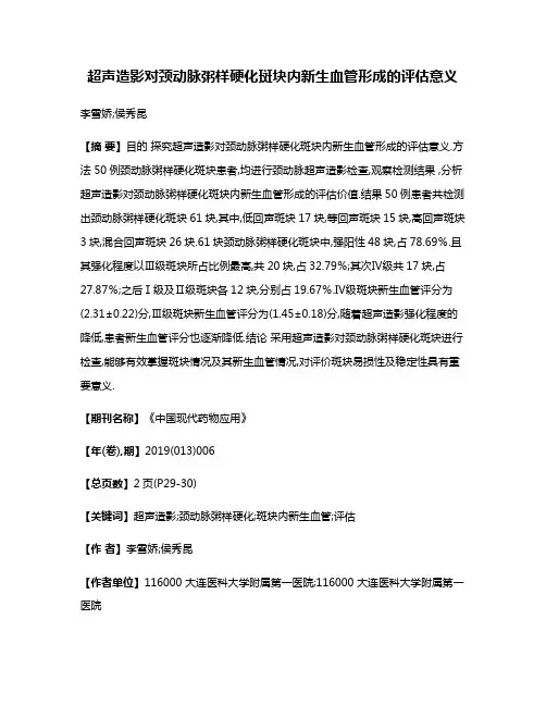 超声造影对颈动脉粥样硬化斑块内新生血管形成的评估意义