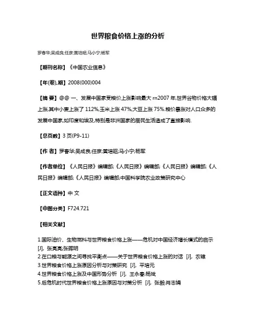 世界粮食价格上涨的分析