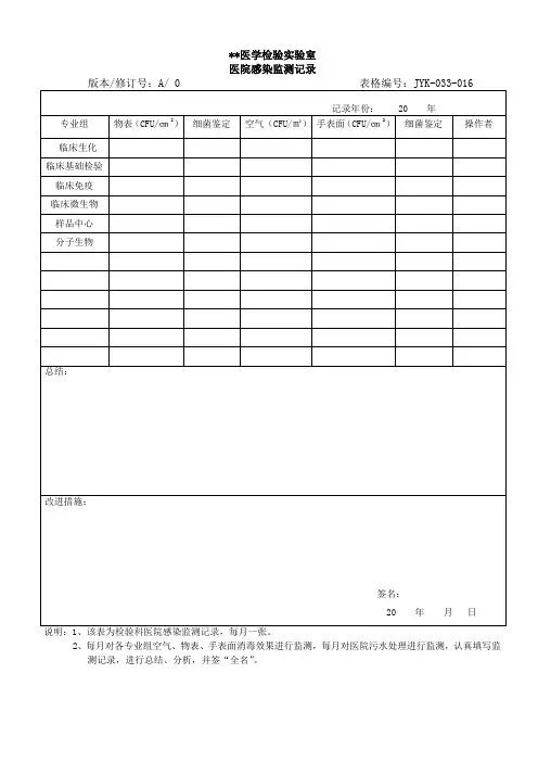 医学实验室-医院感染监测记录