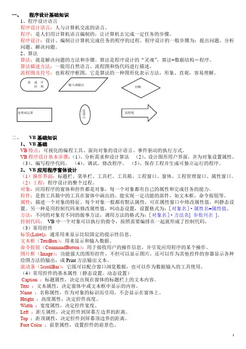 信息技术选修VB知识要点(上科版)