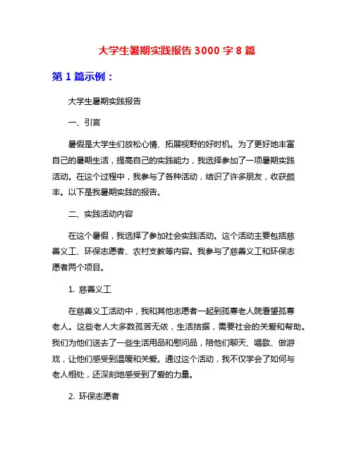 大学生暑期实践报告3000字8篇