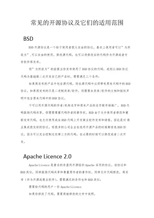 常见开源协议比较