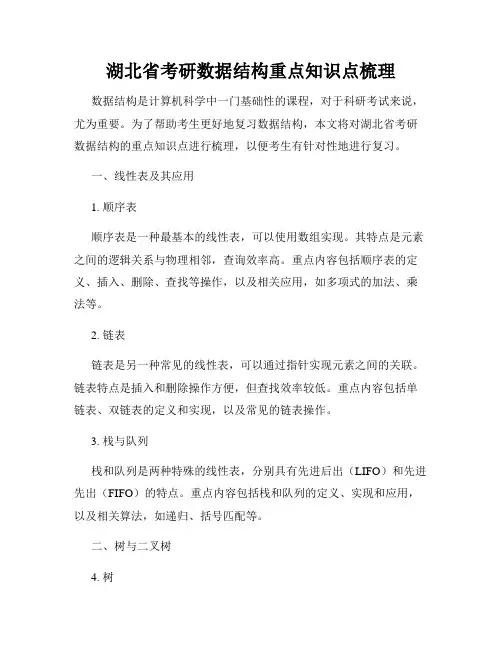 湖北省考研数据结构重点知识点梳理
