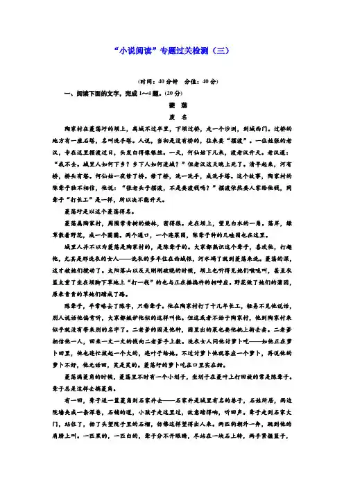 语文浙江专版：“小说阅读”专题过关检测(三)+Word版含解析.doc