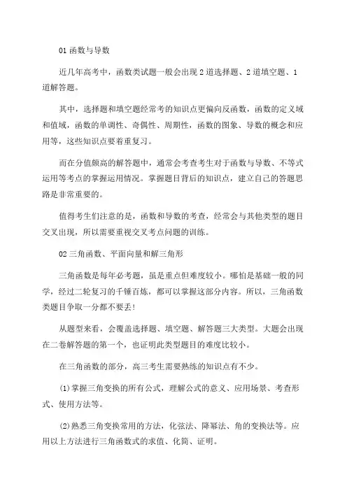 2023年高考数学重要考点
