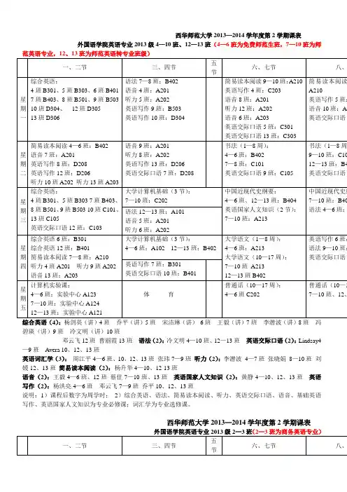 西华师范大学2013—2014学年度第2学期课表